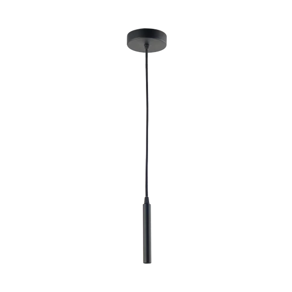 Pendente tubular preto com iluminação direcionada