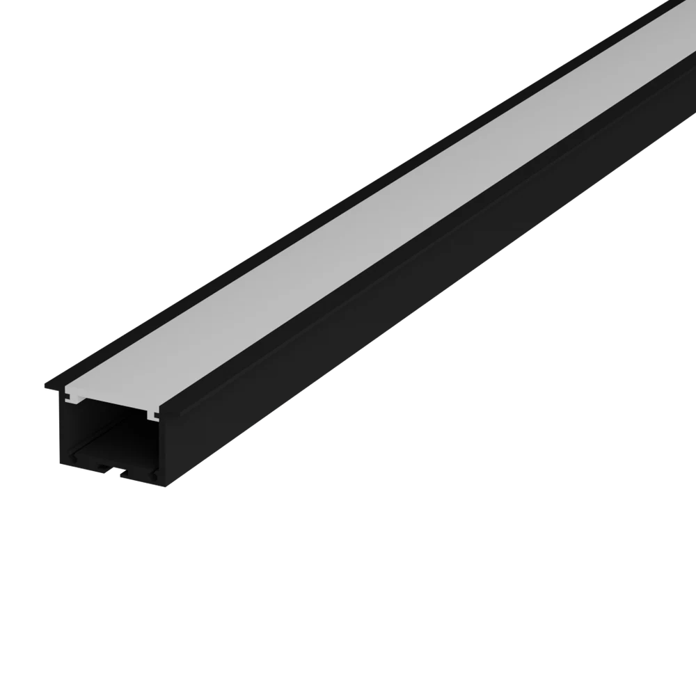 Perfil de LED de embutir preto com difusor